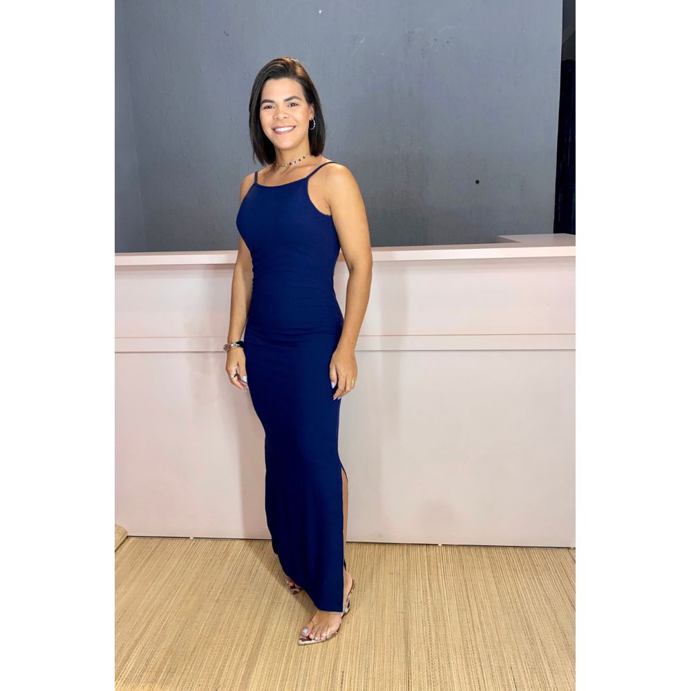 vestido longo costa nua marinho - Maranata Moda Feminina