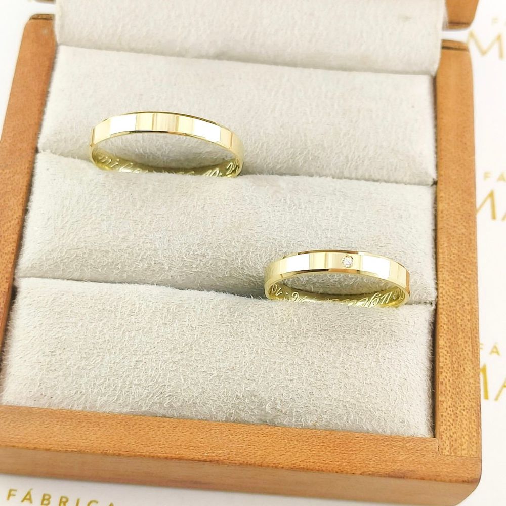 Alianças Em Ouro 18k Coreia Do Sul 3mm Polida Reta Chanfrada