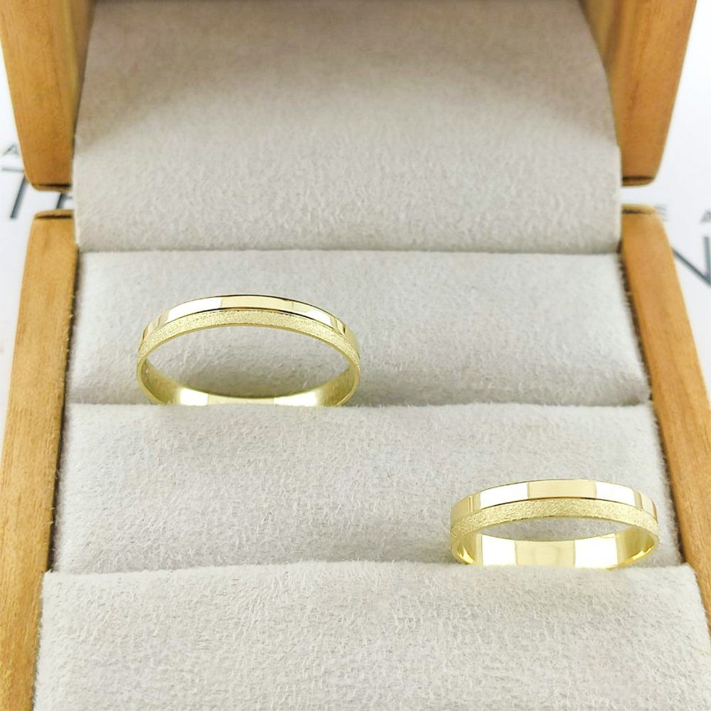 Alianças Em Ouro 18k Peru 3mm Polida e Fosco Diamantado Reta