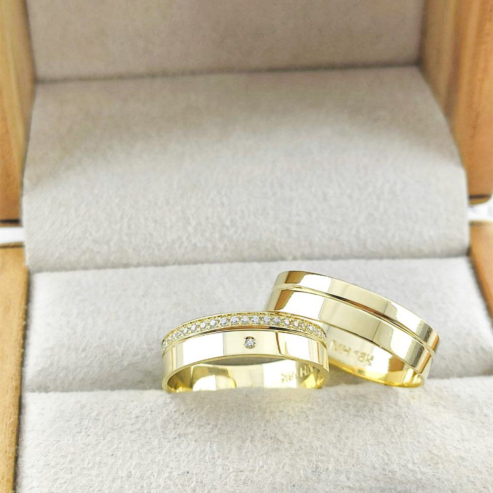 Alianças Em Ouro 18k Timbu 5mm Polida Reta