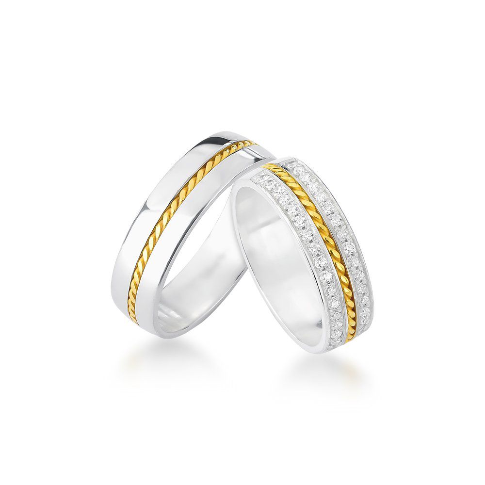 Alianças Em Prata 950 Com Ouro 18k Fiji 5mm Polida Reta