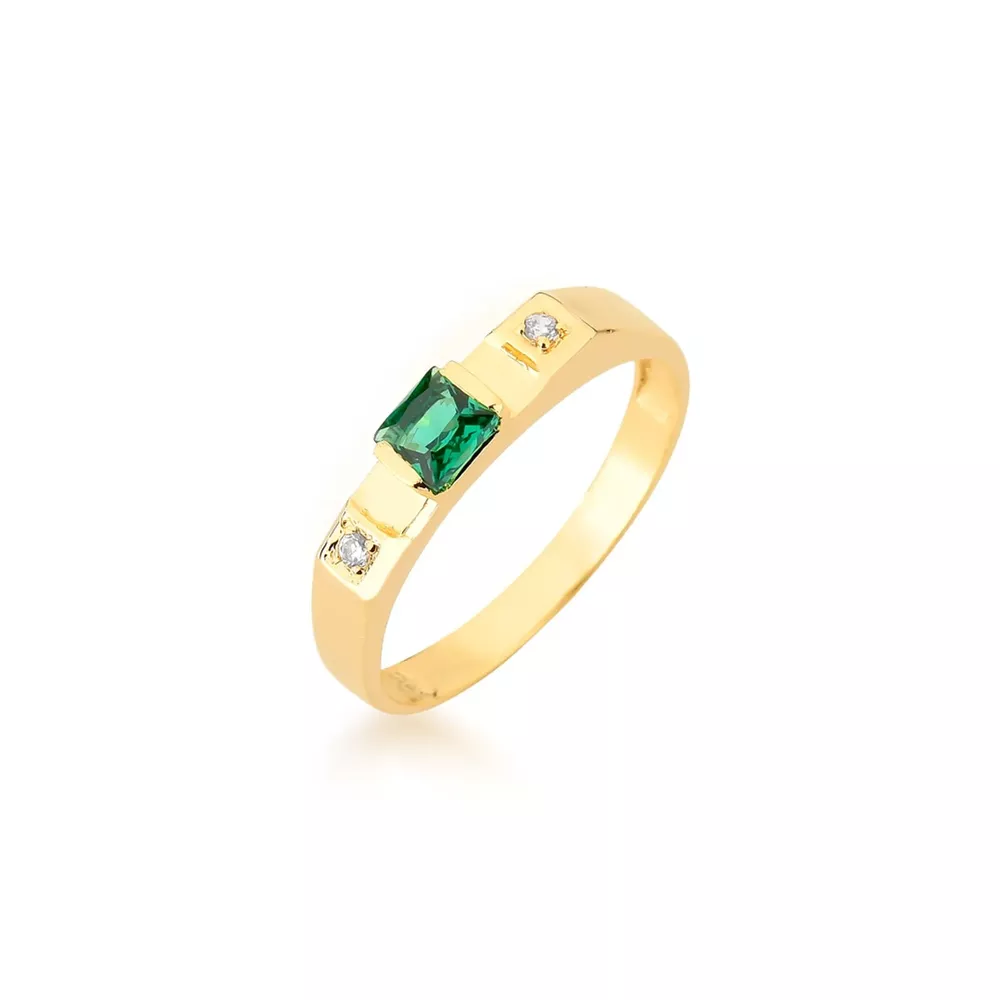 Anel De Formatura Aro Reto Com Quadrado e Pedra Quadrada Em Ouro 18k