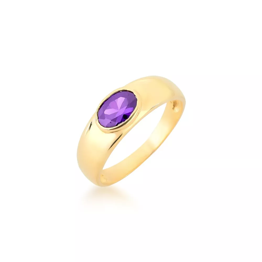 Anel De Formatura Aro Meia Cana Com Pedra Oval Em Ouro 18k