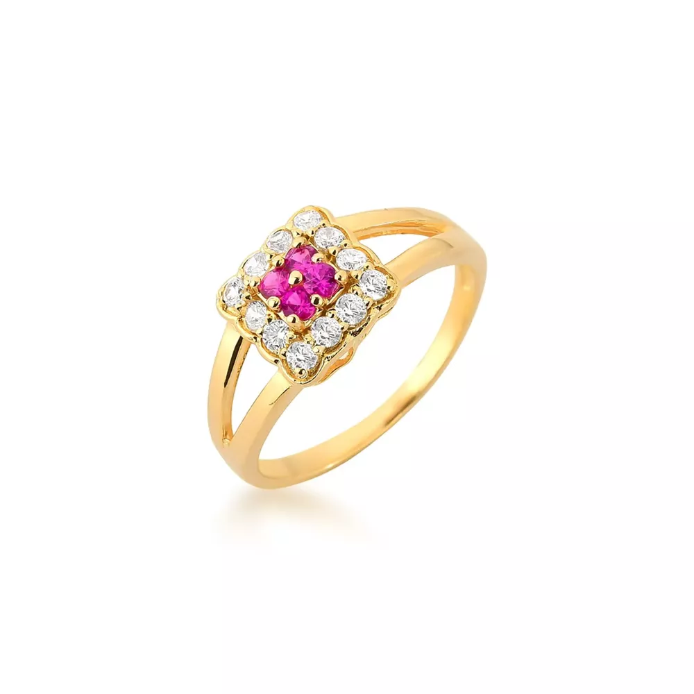 Anel De Formatura Aro Duplo Com Topo Quadrado Cravejado Em Ouro 18k