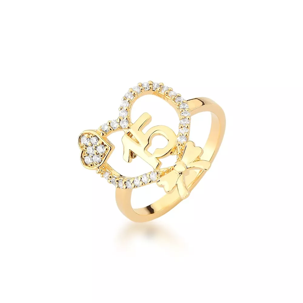 Anel Debutante Em Ouro 18k Cravejado