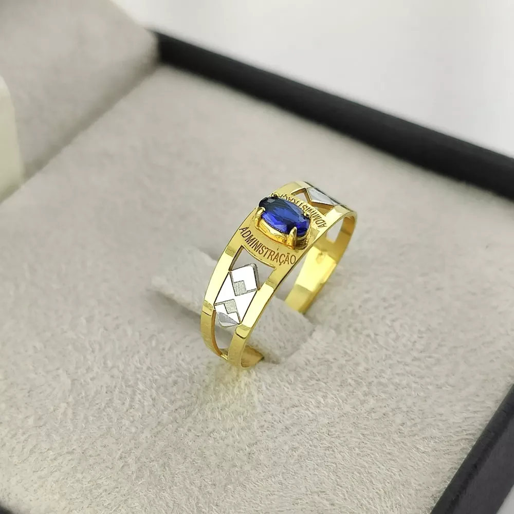 Anel De Formatura Escrita a Laser Administração Em Ouro 18k
