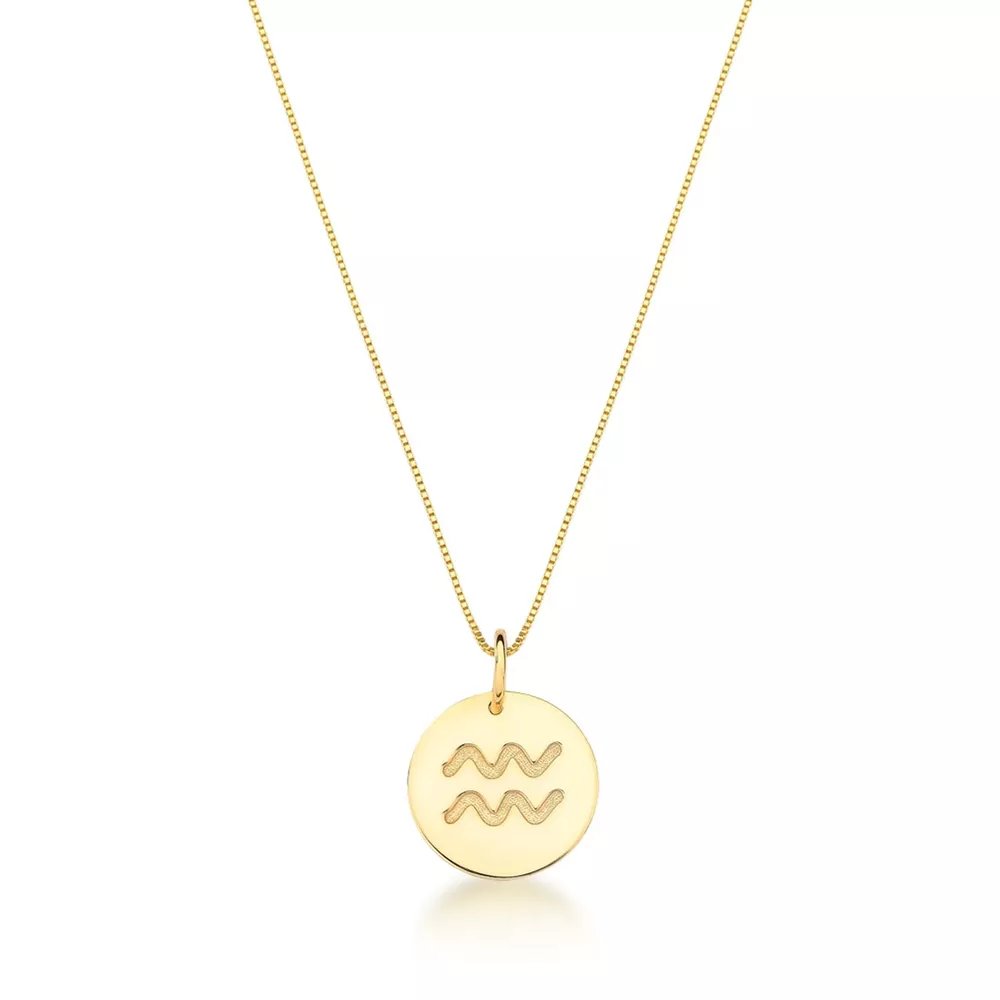 Conjunto Corrente Veneziana e Pingente De Signo Aquário Em Ouro 18k