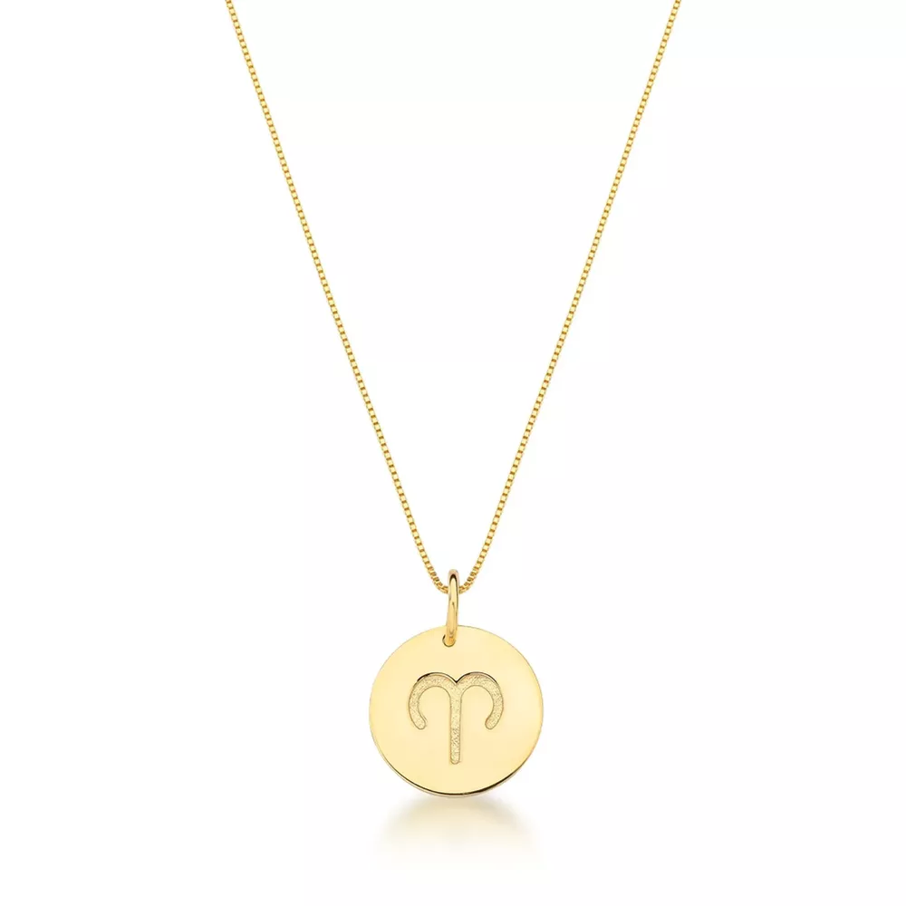 Conjunto Corrente Veneziana e Pingente De Signo Áries Em Ouro 18k