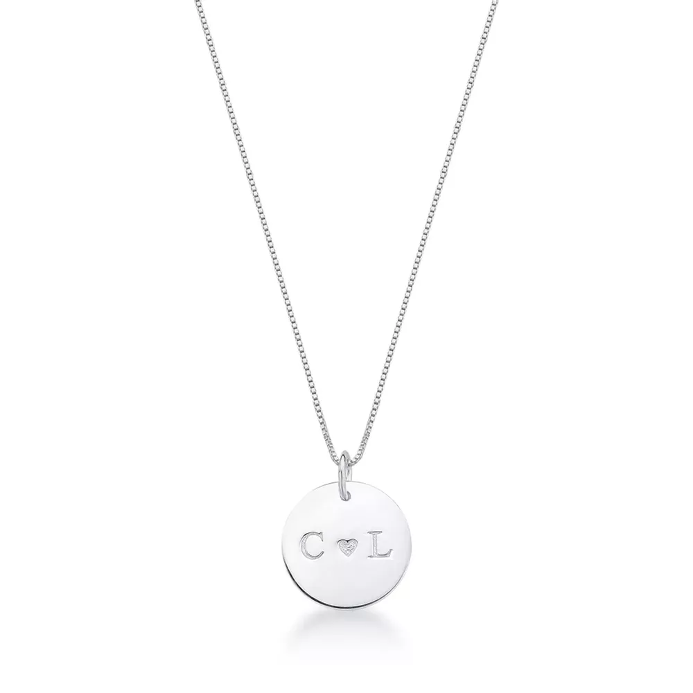 Colar Medalha Personalizada Com Iniciais Em Prata