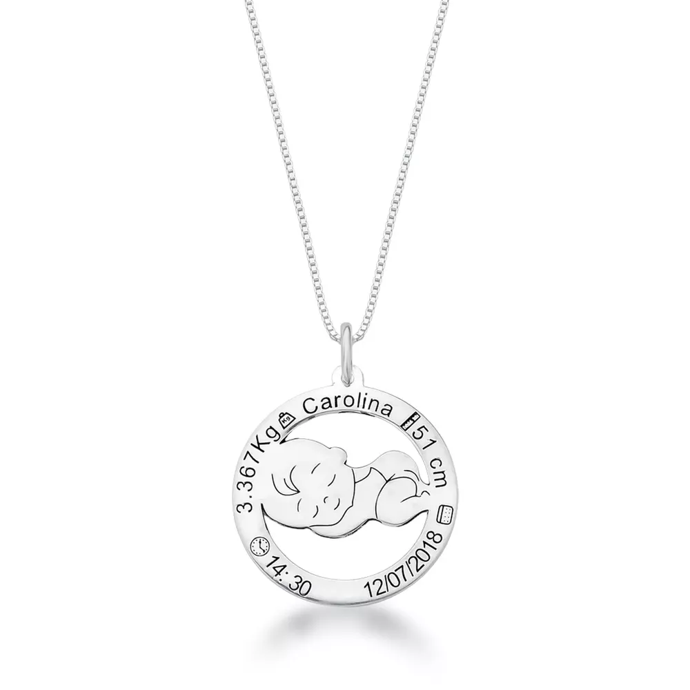 Colar Bebê Nascimento Personalizado Em Prata