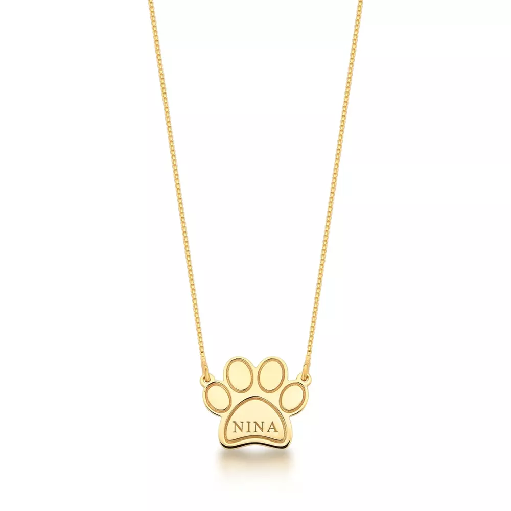 Colar Patinha Pet Personalizado Em Ouro