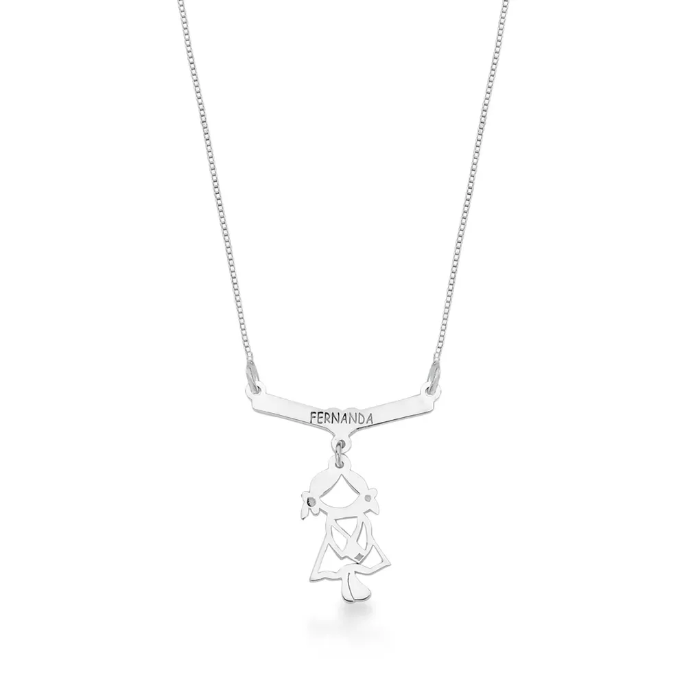 Colar Canga Personalizado Com 1 Menina Em Prata