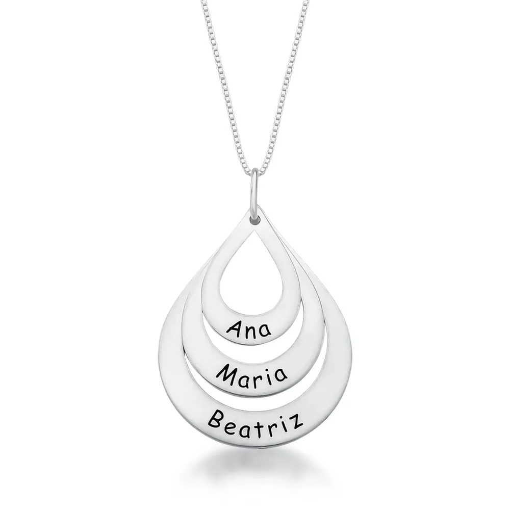 Colar Gotas Com Nomes Personalizado Em Prata