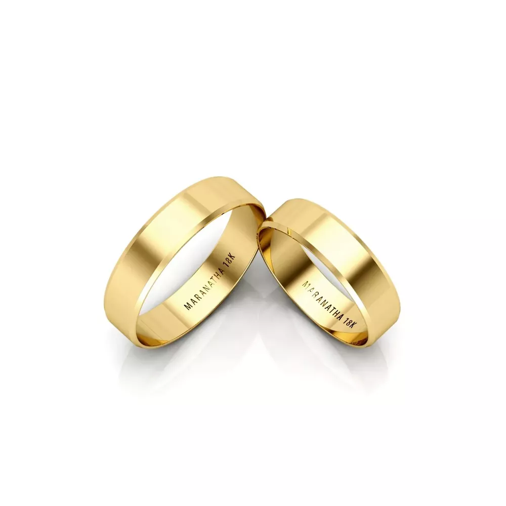 Par de Aliança em Ouro Modelo 5mm Uruguai Reta Chanfrada