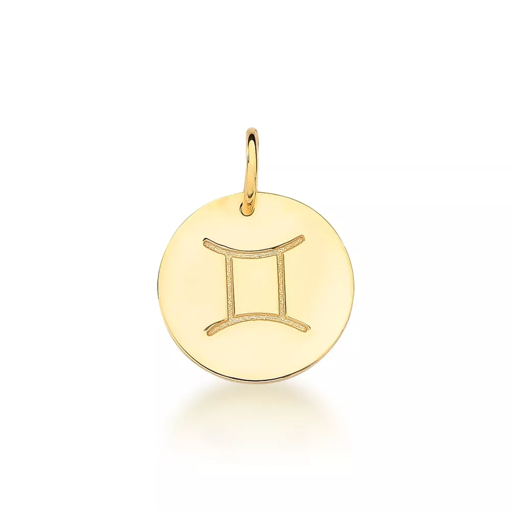 Pingente De Signo Gêmeos Em Ouro 18k