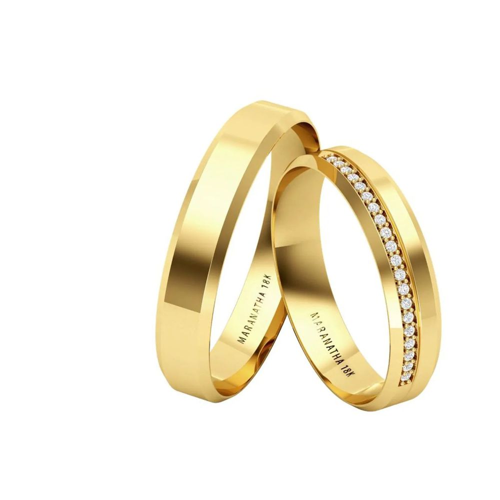 Alianças Em Ouro 18k Jacarta 4mm Polida Reta Chanfrada