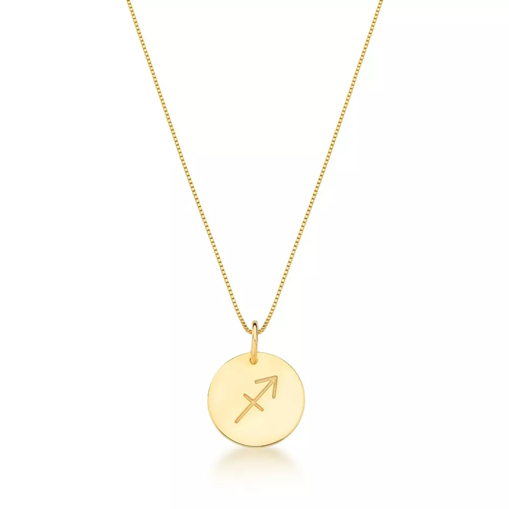 Conjunto Corrente Veneziana e Pingente De Signo Sagitário Em Ouro 18k