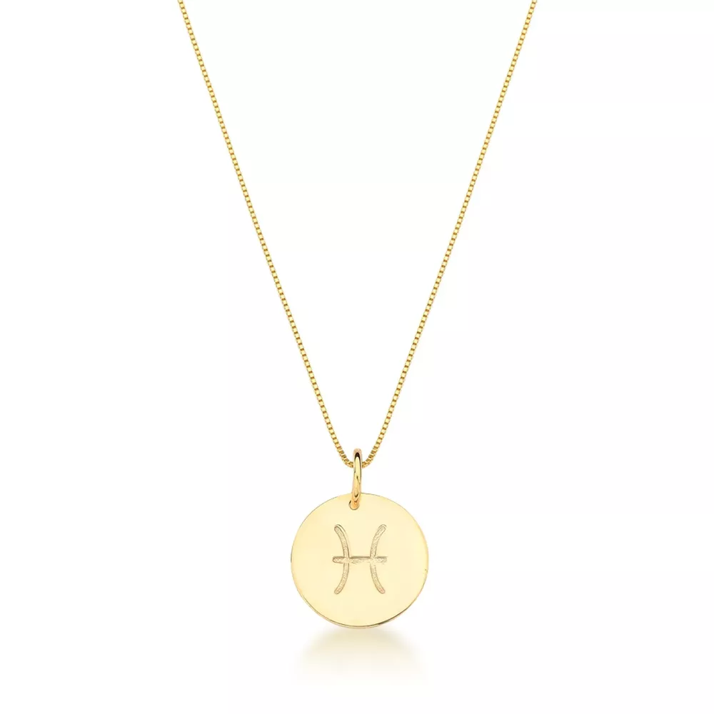 Conjunto Corrente Veneziana e Pingente De Signo Peixes Ouro 18k