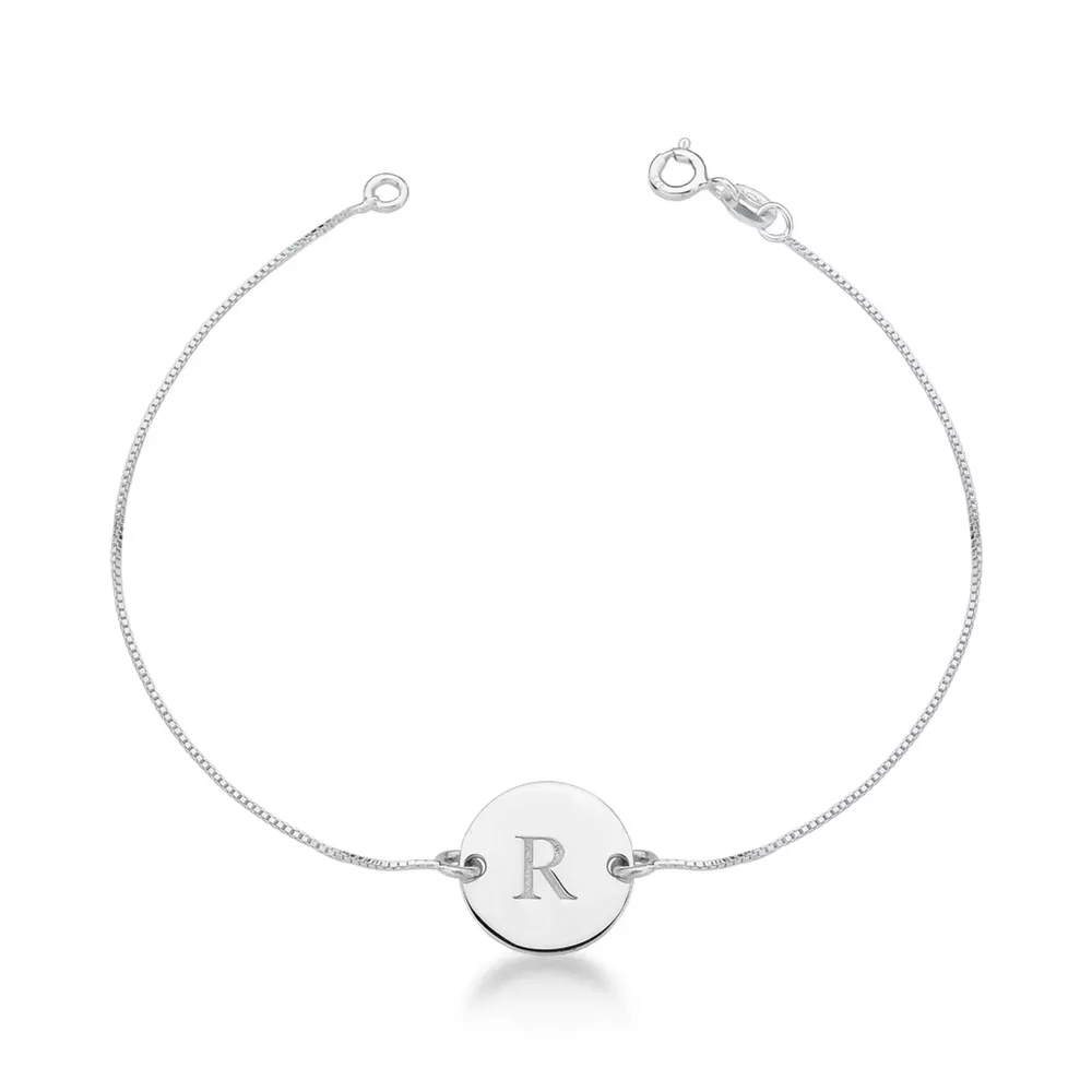 Pulseira Letra Personalizada Com Corrente Veneziana Em Prata