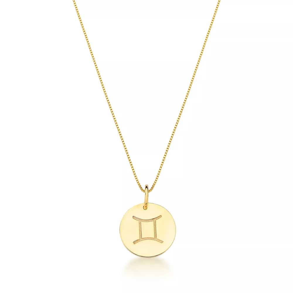 Conjunto Corrente Veneziana e Pingente De Signo Gêmeos Em Ouro 18k