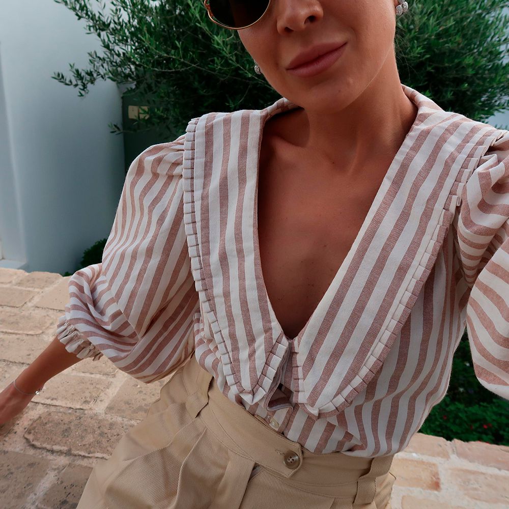 Camisa Celina - Listrada marrom - MATIBRAND