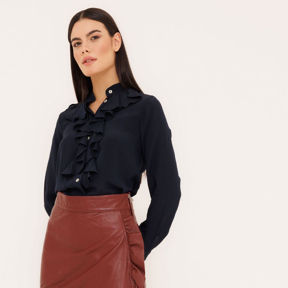 Camisa Olivia em Seda Pura - Marinho - MATIBRAND