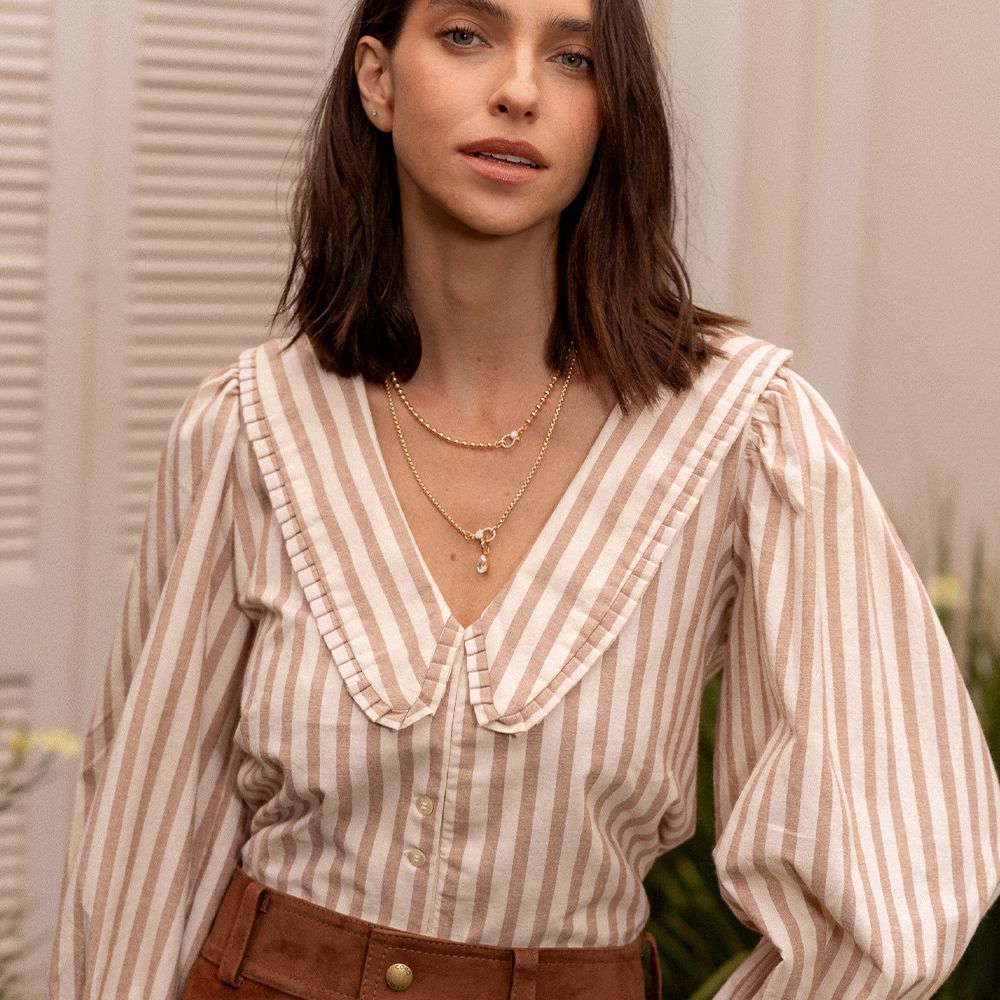 Camisa Celina - Listrada marrom - MATIBRAND