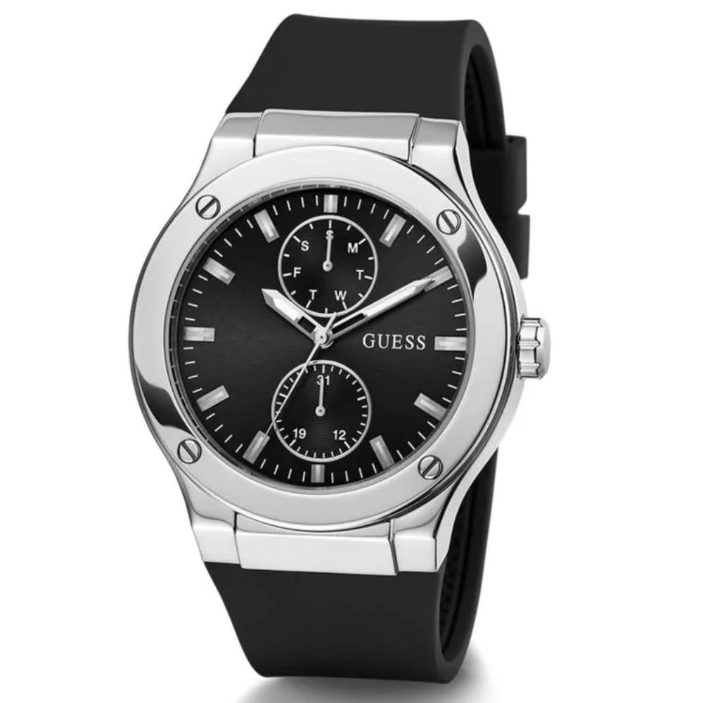Guess Orologio Uomo Analogico Modello GW0248G1 - Cassa Acciaio Inox 44mm, Quadrante Nero, Bracciale Acciaio, Movimento Al Quarzo, Impermeabile 30m