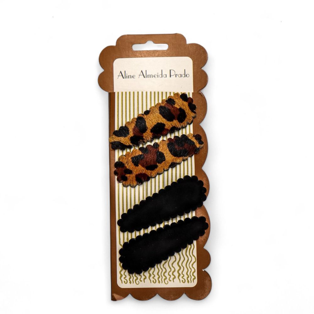 Presilhas Tic Tac Camurça G - Onça/ Preto - Mistik Beauty Cosmetics