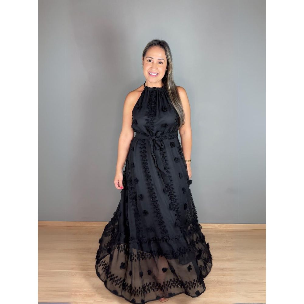 Vestido Longo Tule Com Aplicação REF:XW70257