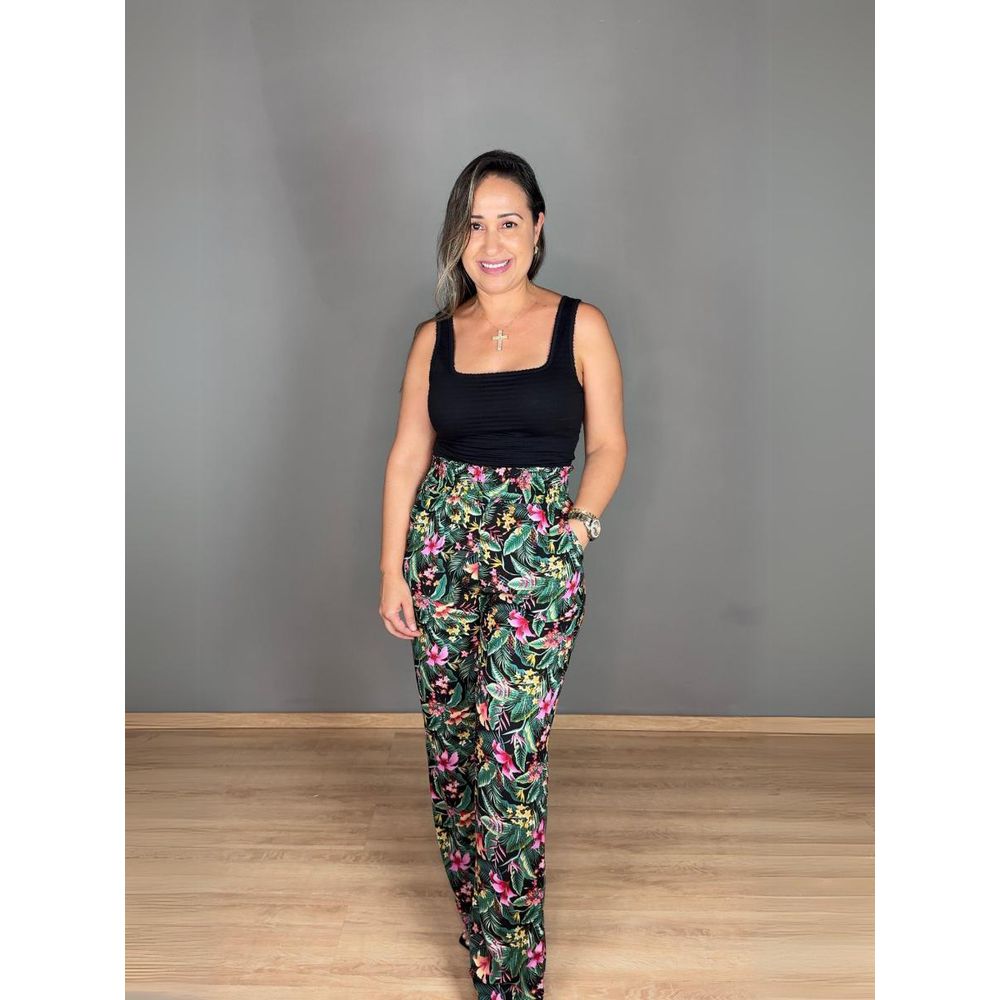Calça Estampada Com Elástico Pantalona Viscose REF:430242