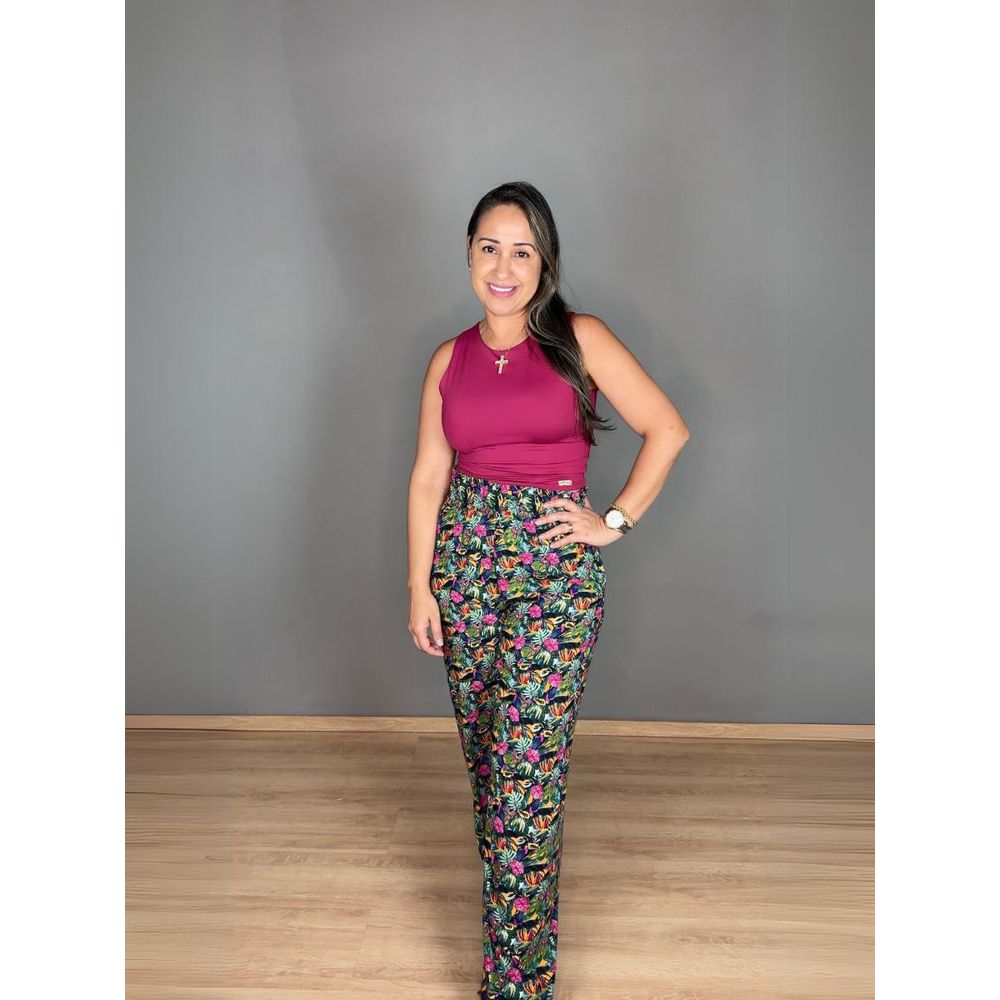Calça Estampada Com Elástico Pantalona Viscose REF:430242