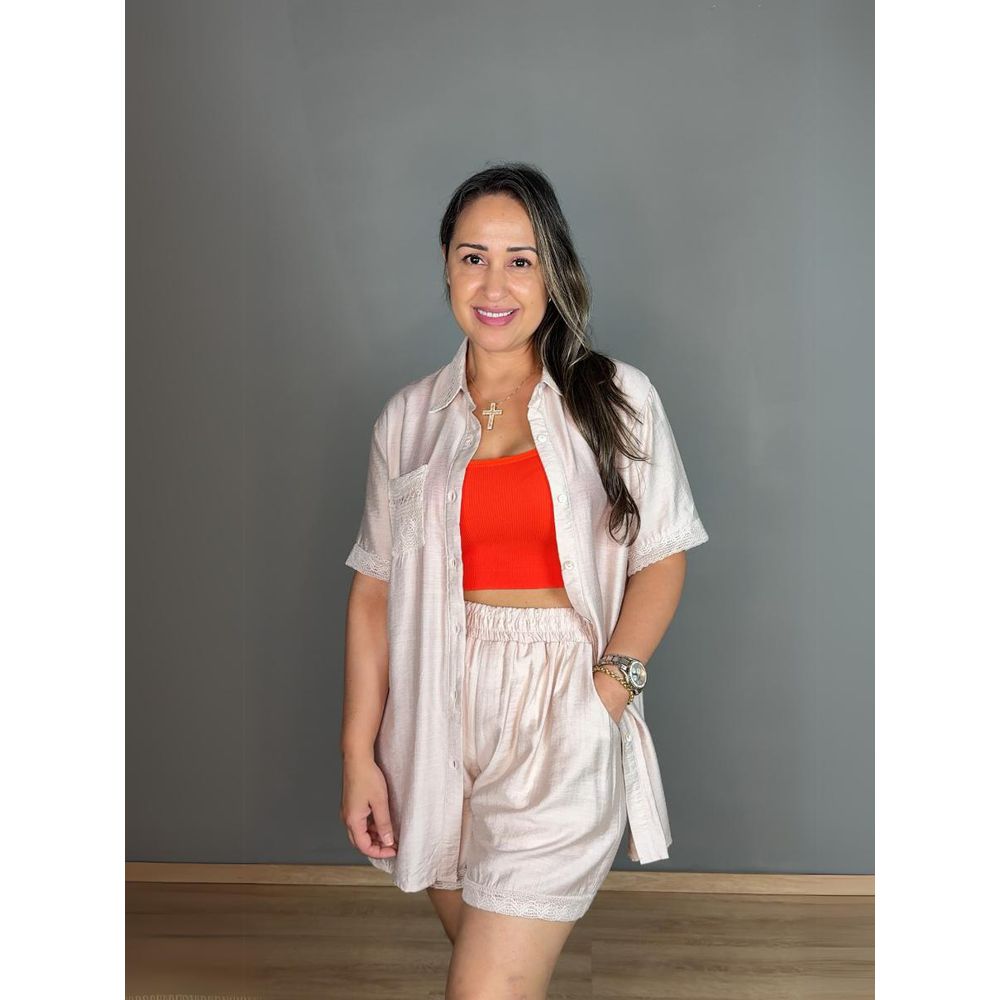 Conjunto Camisa E Shorts Com Crochê REF:XH11854