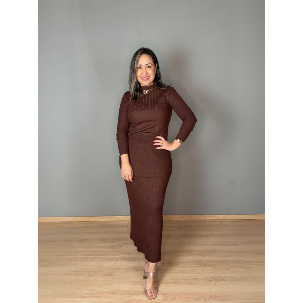 Conjunto Modal Saia Midi Canelado REF:HZ203