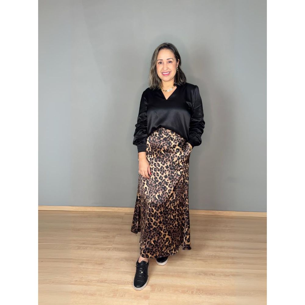 Saia Com Elástico Maxi Cetim Onça Com Bolso REF:WL2017