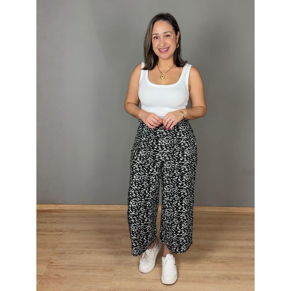 Calça Estampada Com Elástico Pantacourt Viscose REF:810035