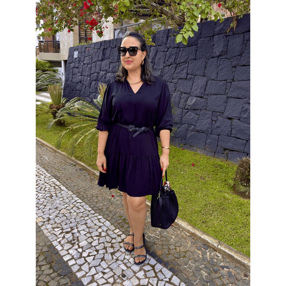 Vestido Curto Manga 3/4 Com Gola e Babado REF:810293