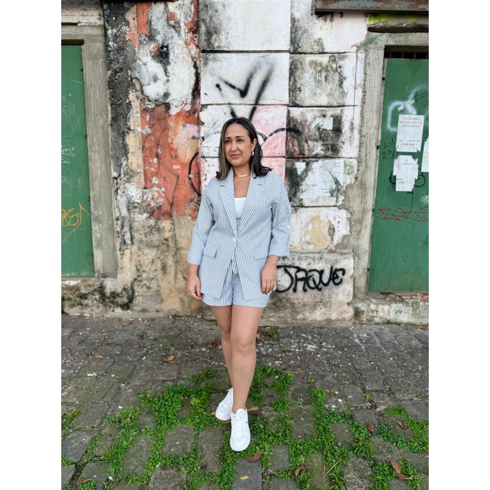 Conjunto Blazer e Shorts Listrado Linho REF:990169