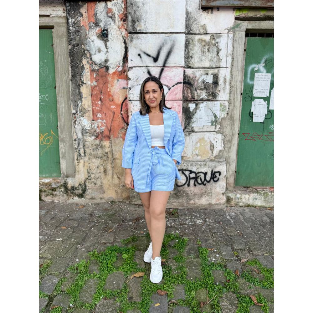 Conjunto Blazer e Shorts Listrado Linho REF:990169