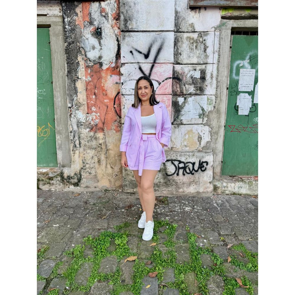 Conjunto Blazer e Shorts Listrado Linho REF:990169