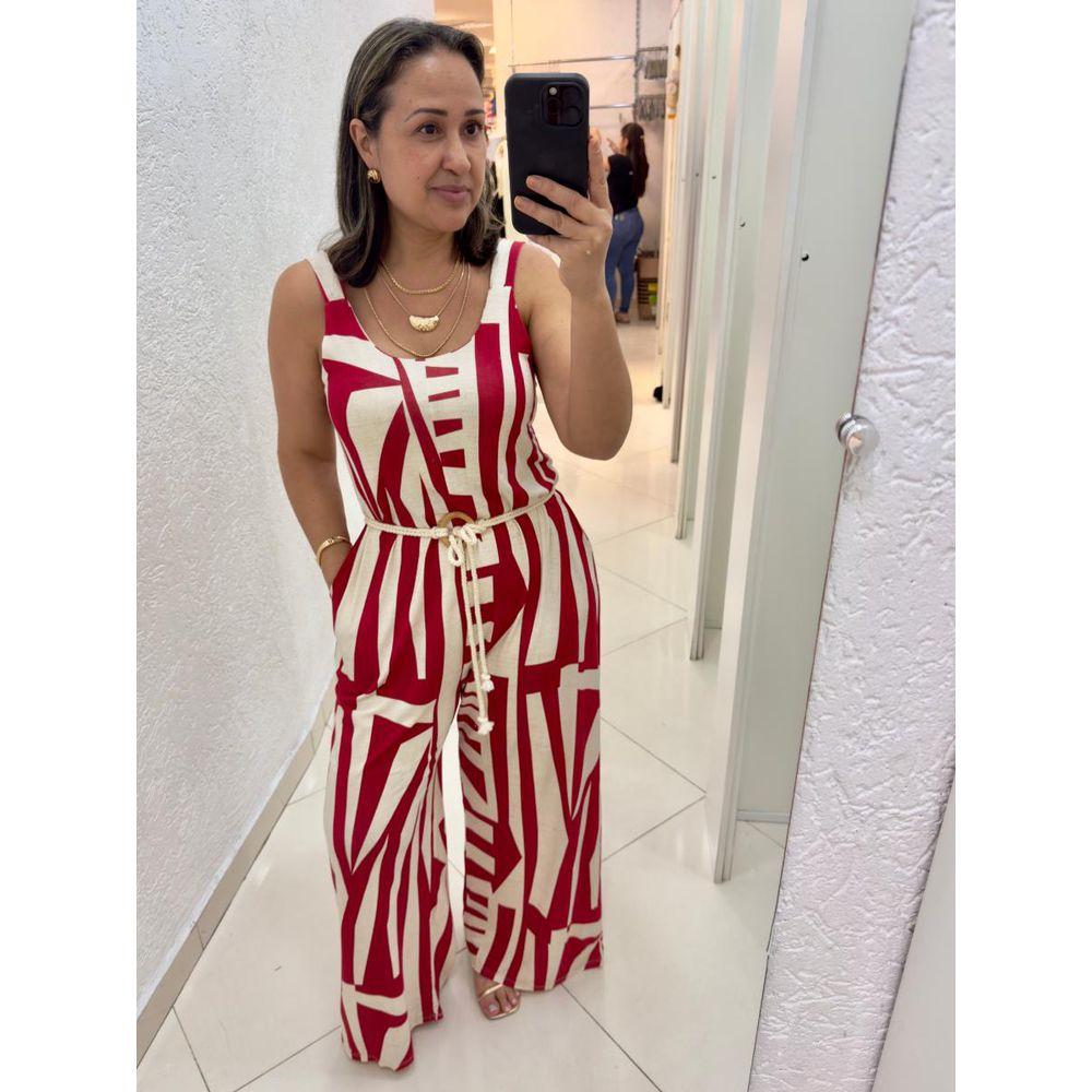 Macacão Estampado Regata Pantalona Visco REF:M0451E