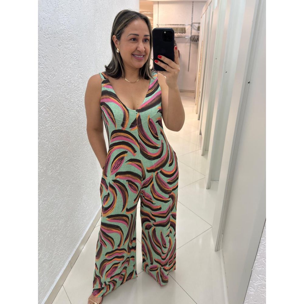 Macacão Estampado Regata Pantalona Visco REF:M0451E