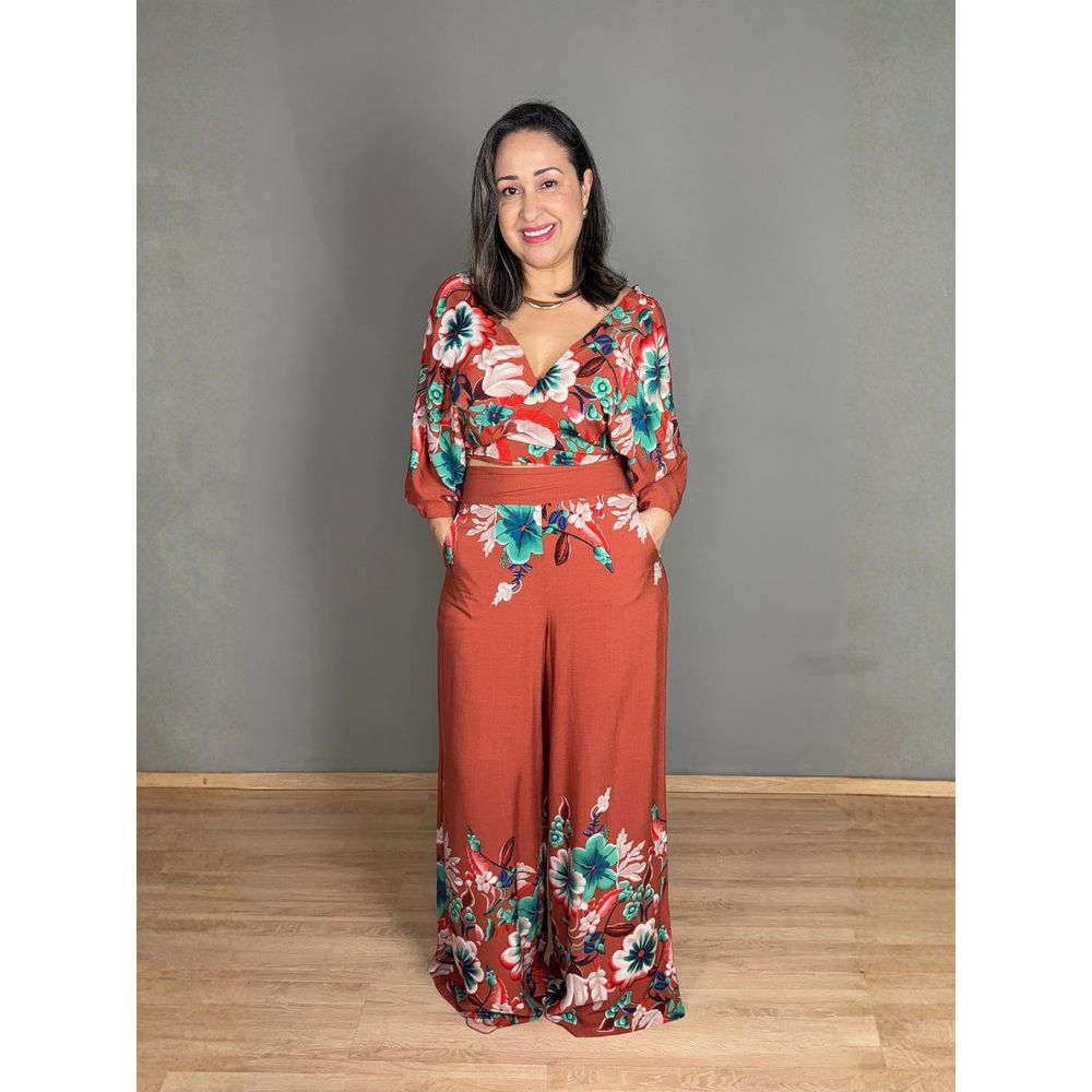 Conjunto Estampado Pantalona Com Top Manga 3/4 REF:CJ0491E
