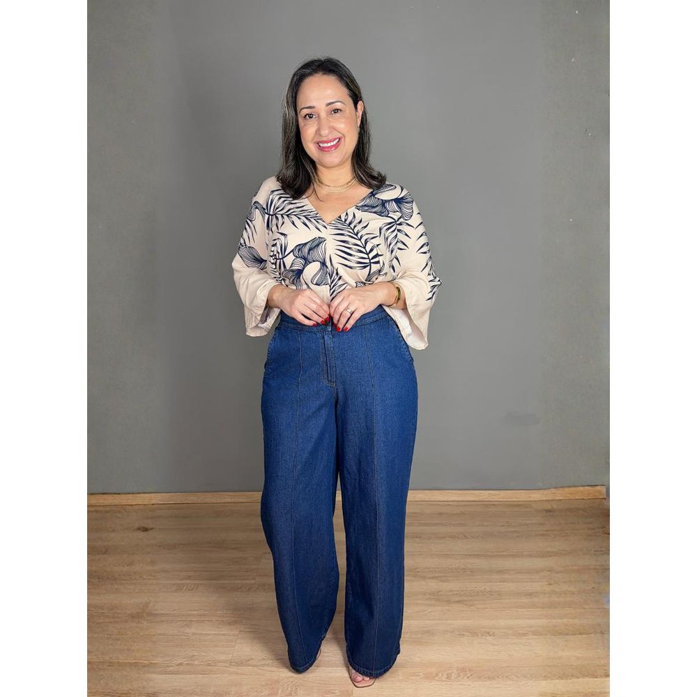 Calça Pantalona Jeans Com Frizo e Bolso Faca REF:CA0481