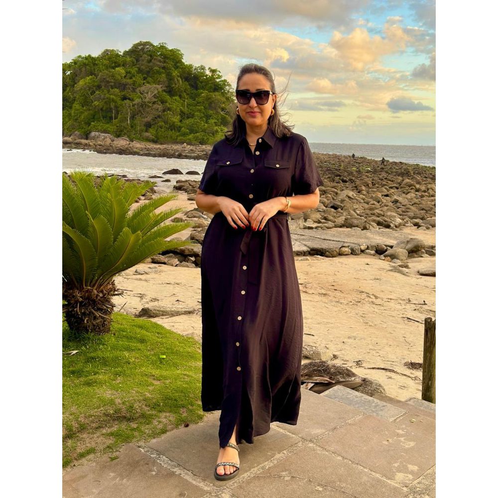 Chemise Longo Com Faixa Botão de Madeira REF:KS852