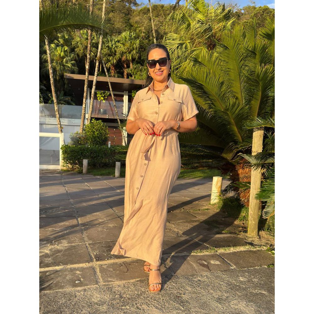 Chemise Longo Com Faixa Botão de Madeira REF:KS852