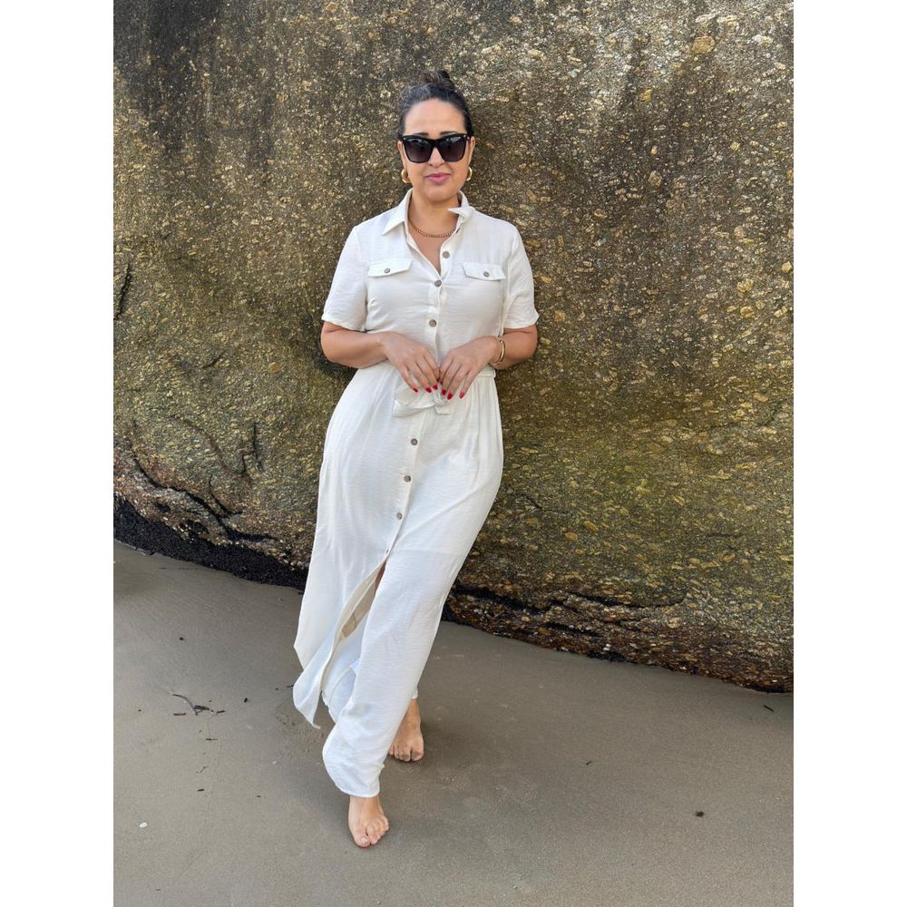 Chemise Longo Com Faixa Botão de Madeira REF:KS852