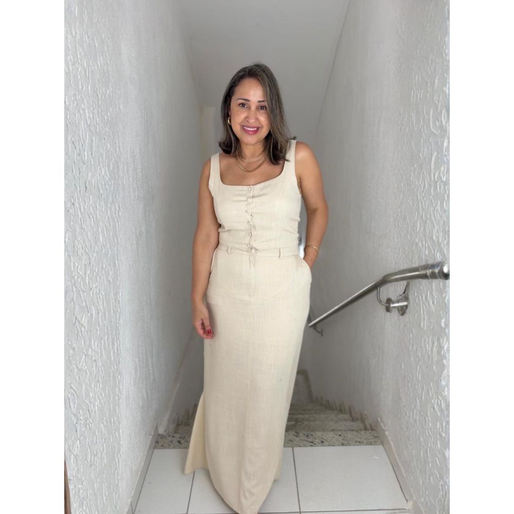 Conjunto Alcinha Saia Longo Com Top Linho REF:YX1347