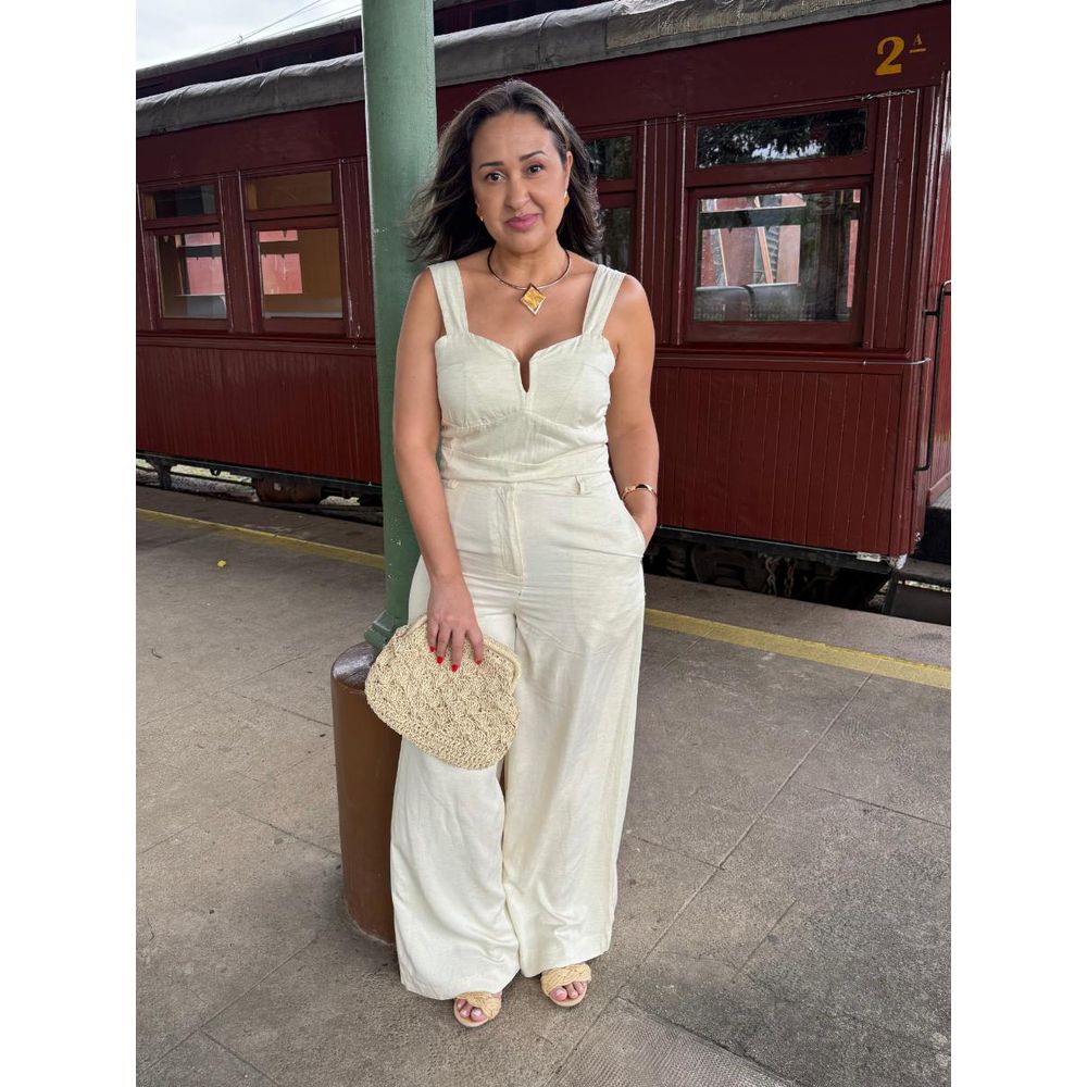 Conjunto Alcinha Pantalona Linho Com Detalhe REF:YX1337