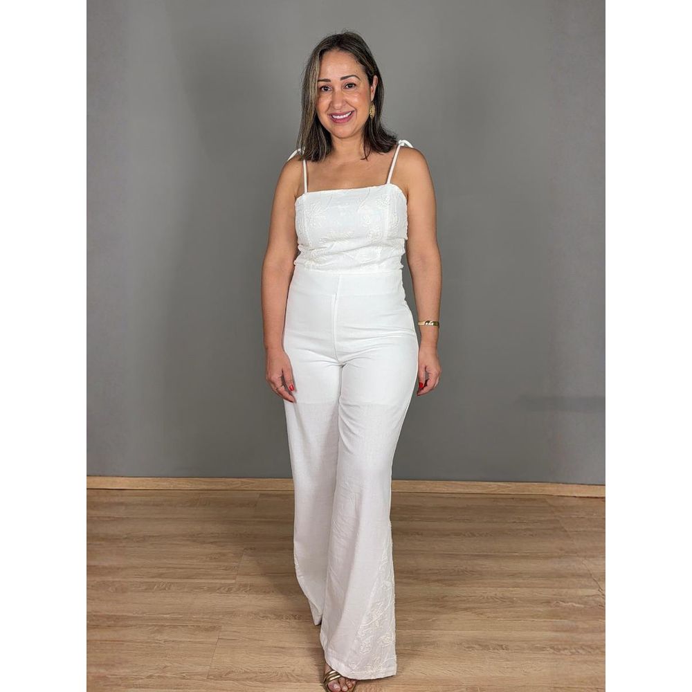 Conjunto Alcinha Pantalona Bordado Linho REF:YX1344